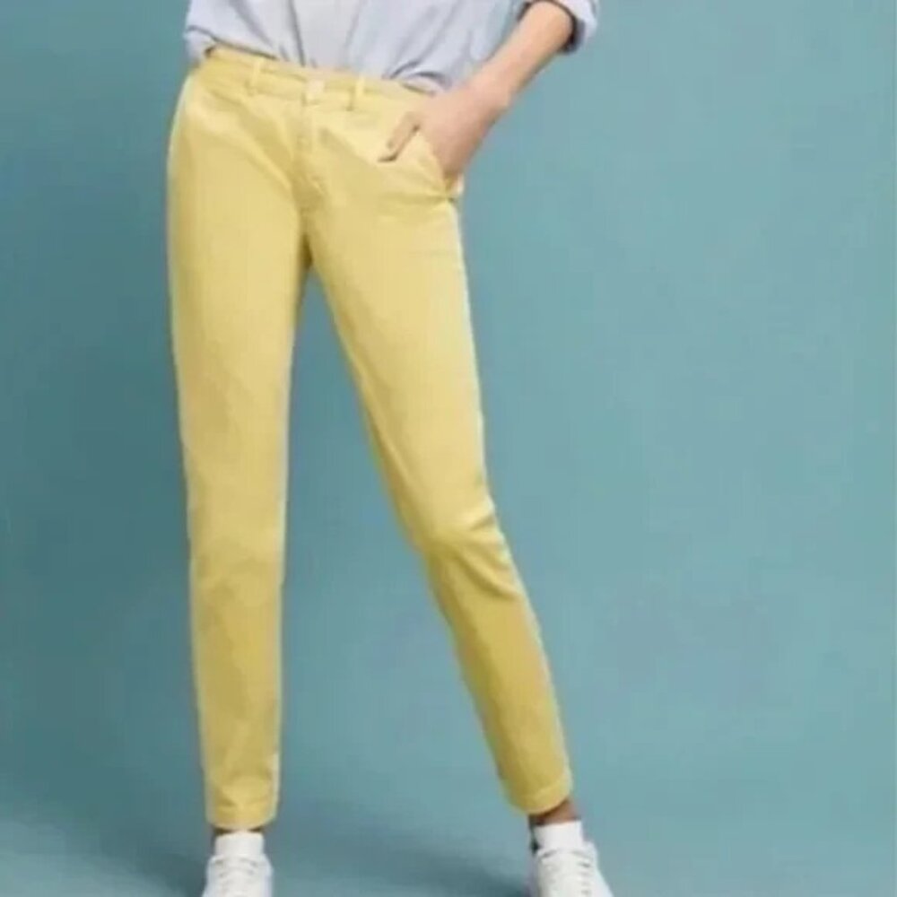 Anthropologie Yellow Cotton Chino Relaxed Fit Straight Leg Pants‎ Sz 29 Knit